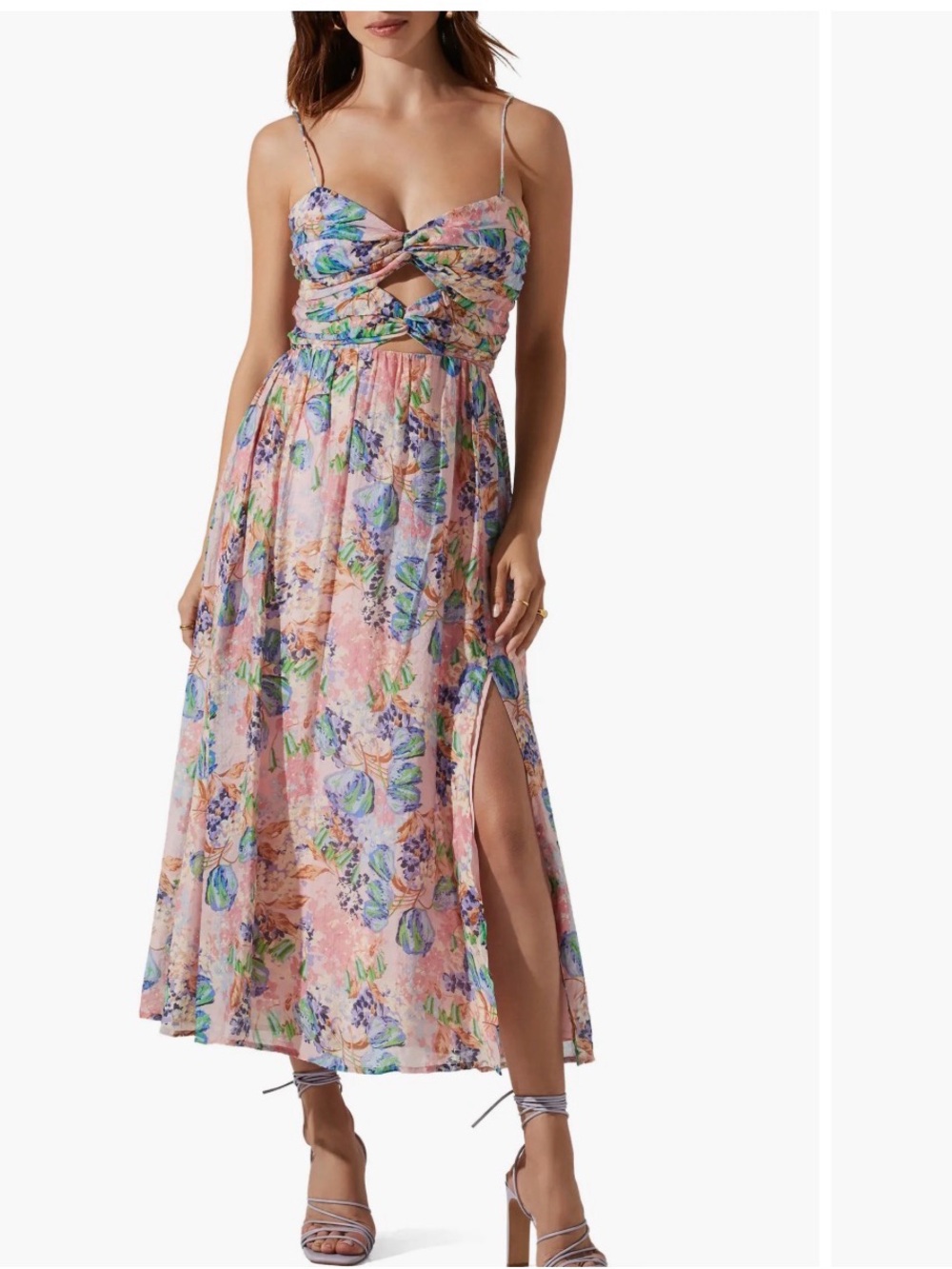 Astr Floral Twist-Front Maxi Dress in Pink and Blue